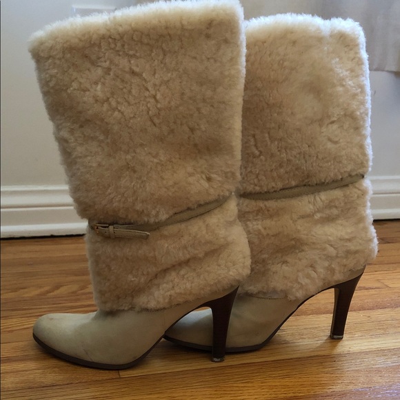 Lauren Ralph Lauren Tan Faux Shearling Heeled Boots Size 8 - Picture 6 of 13